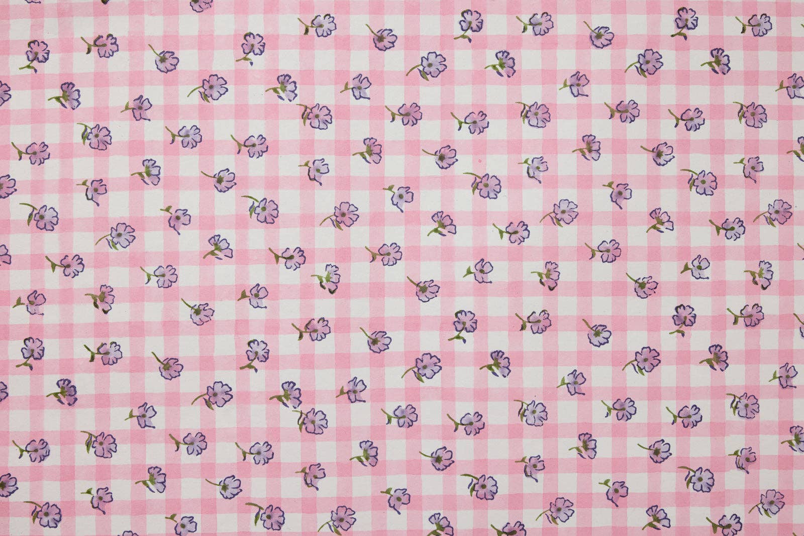 Gingham Violet Meringue Block Printed Wrapping Paper