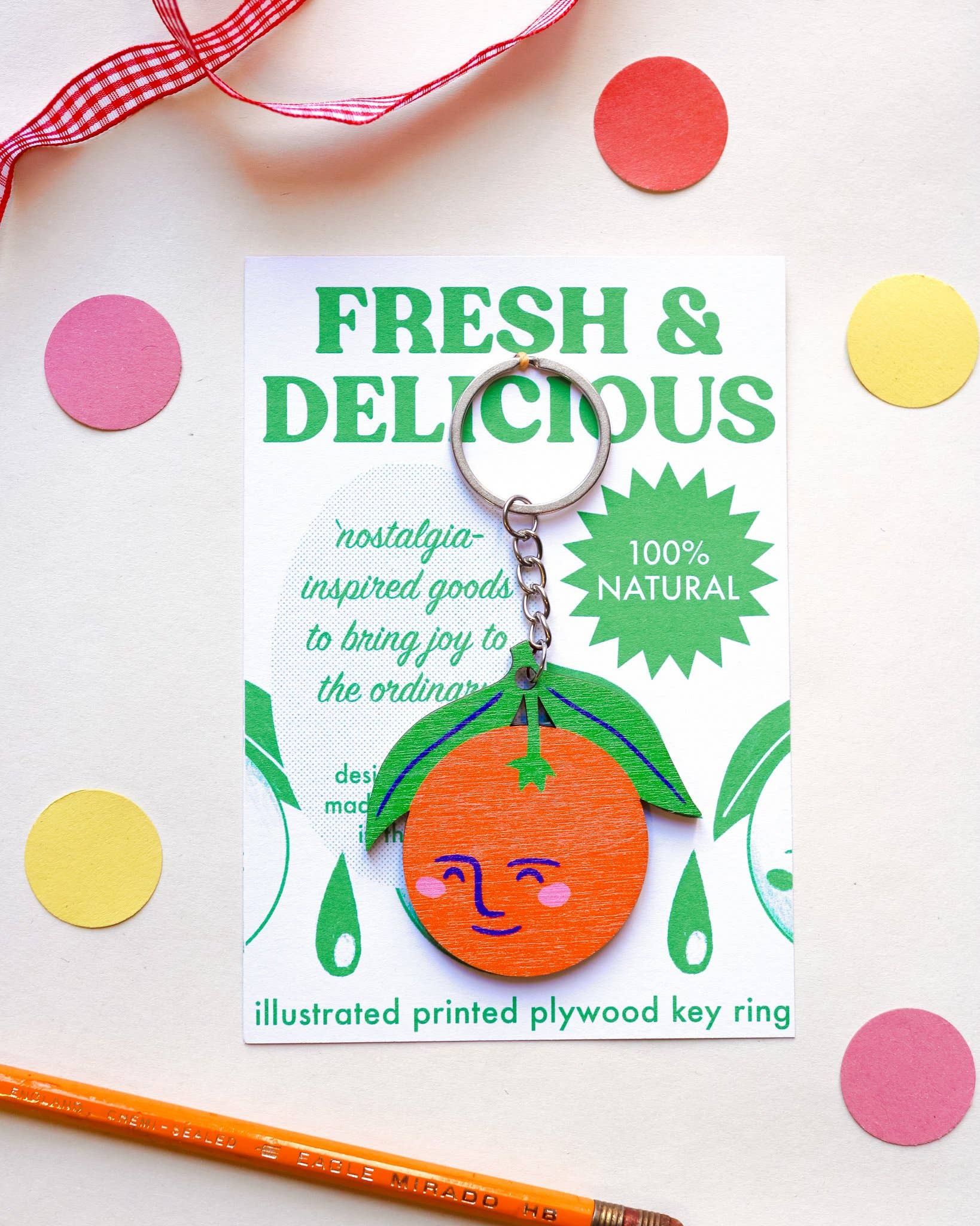 Cheeky Orange Illustrated Plywood Keyring