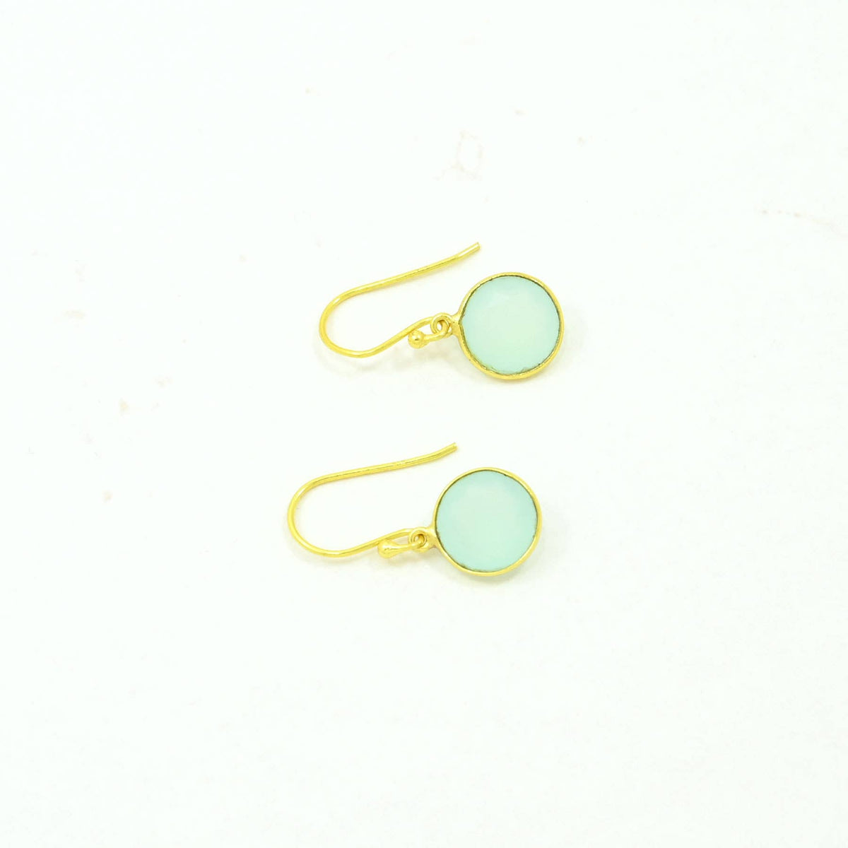 Round Gemstone Earring Gold Silver 925 - Aqua Chalcedony