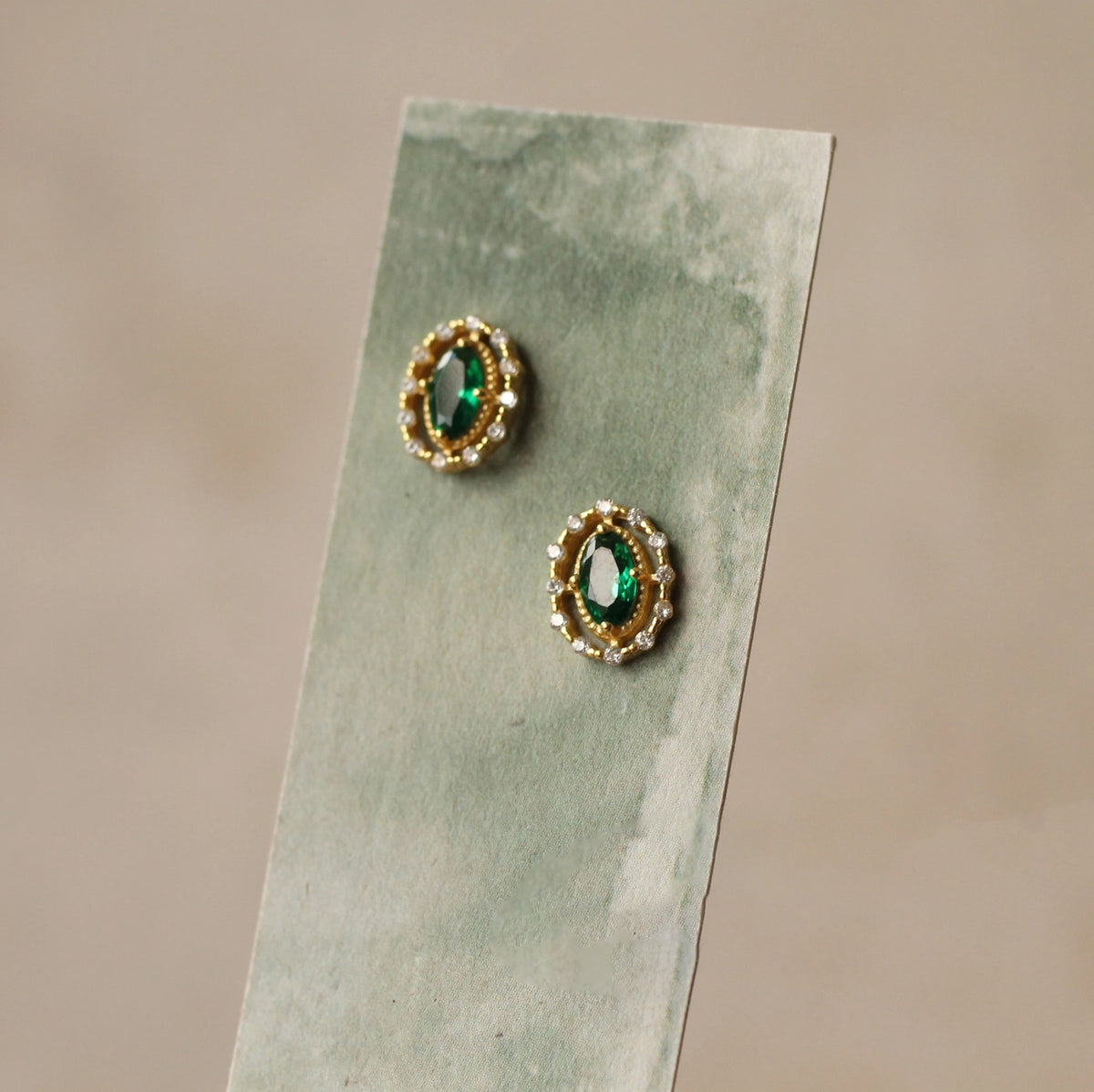 Emerald Oval Antique Stud Earrings
