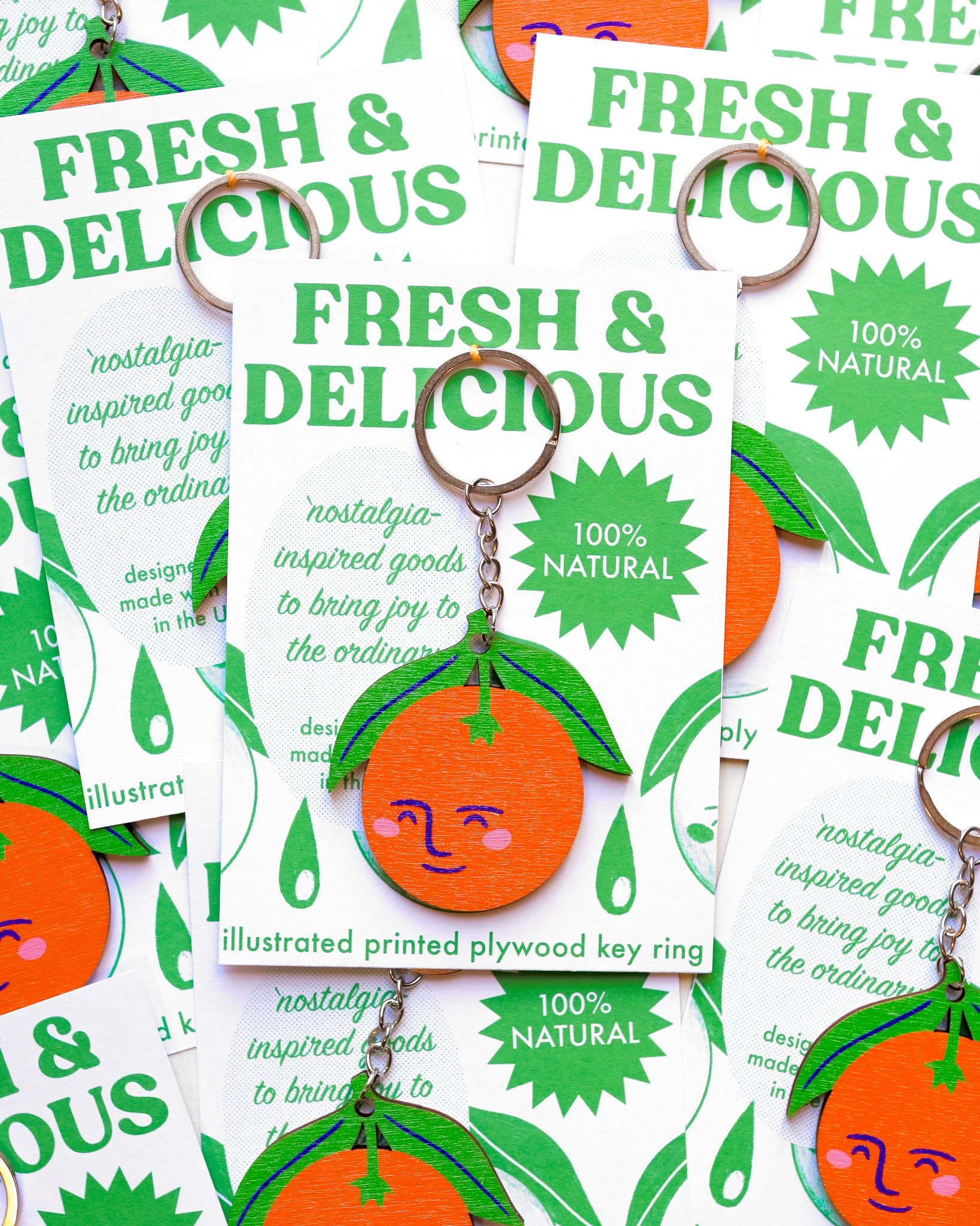 Cheeky Orange Illustrated Plywood Keyring