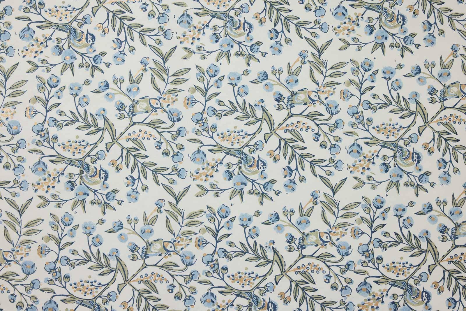 Song Birds Blue Stone Block Printed Wrapping Paper