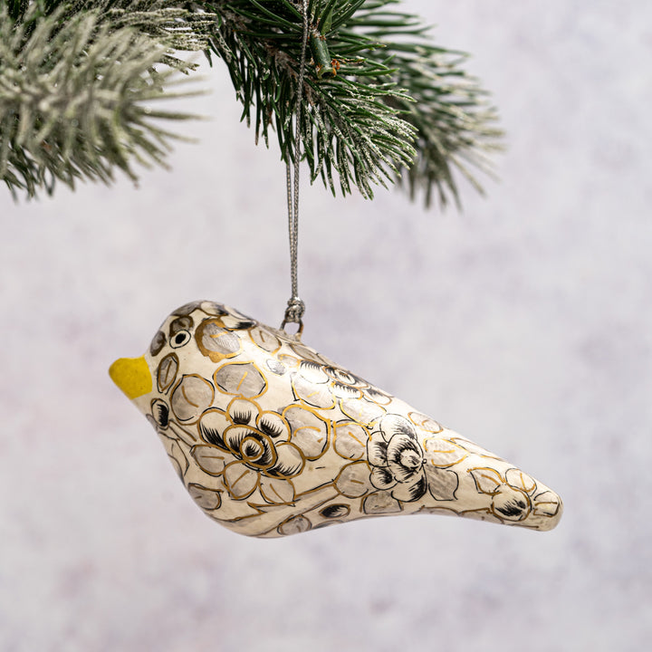 Grey Floral Hanging Bird Decoration