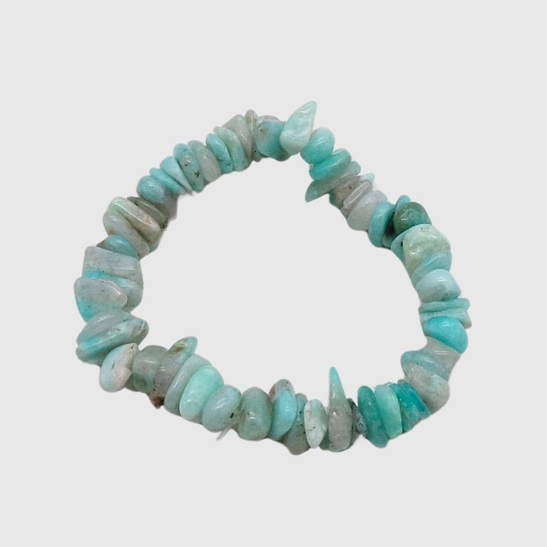 Amazonite chip bracelet made from natural irregular stone pieces on an elasticated band