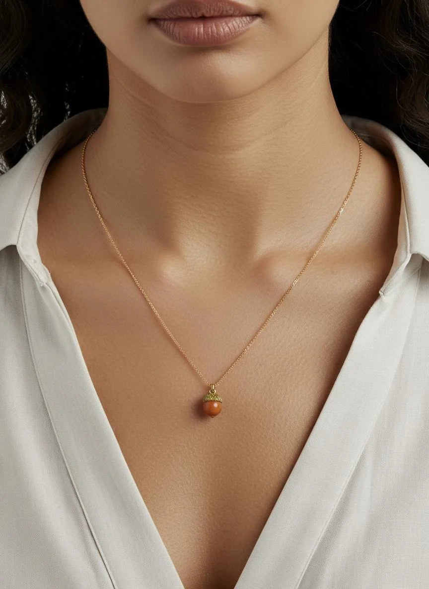 Amber Moss Acorn & Oak Leaf Necklace