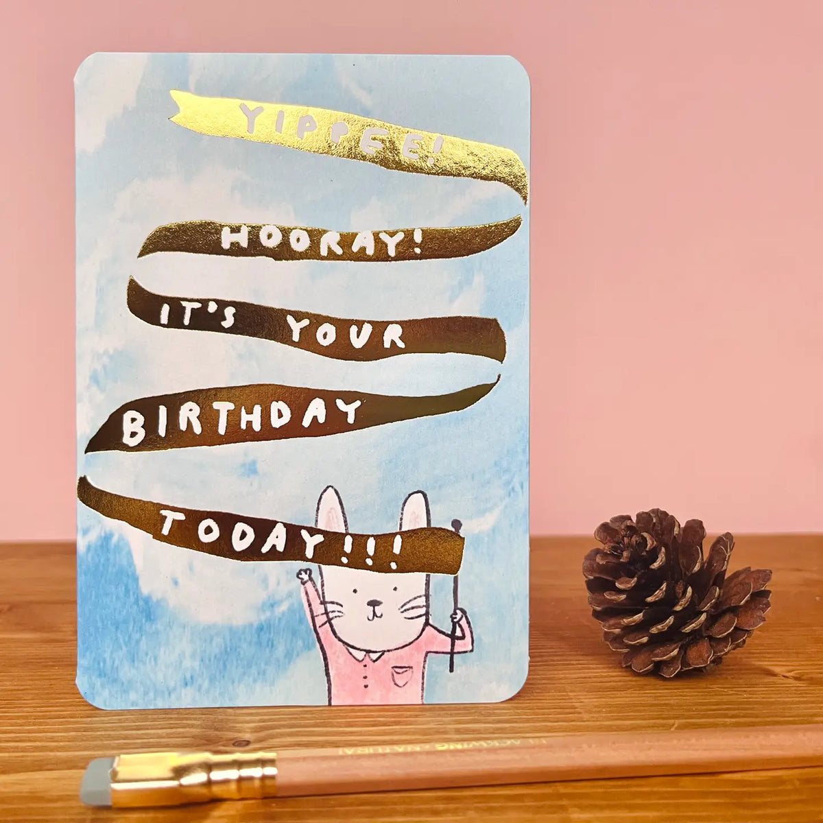 Gold Bunny Birthday Card