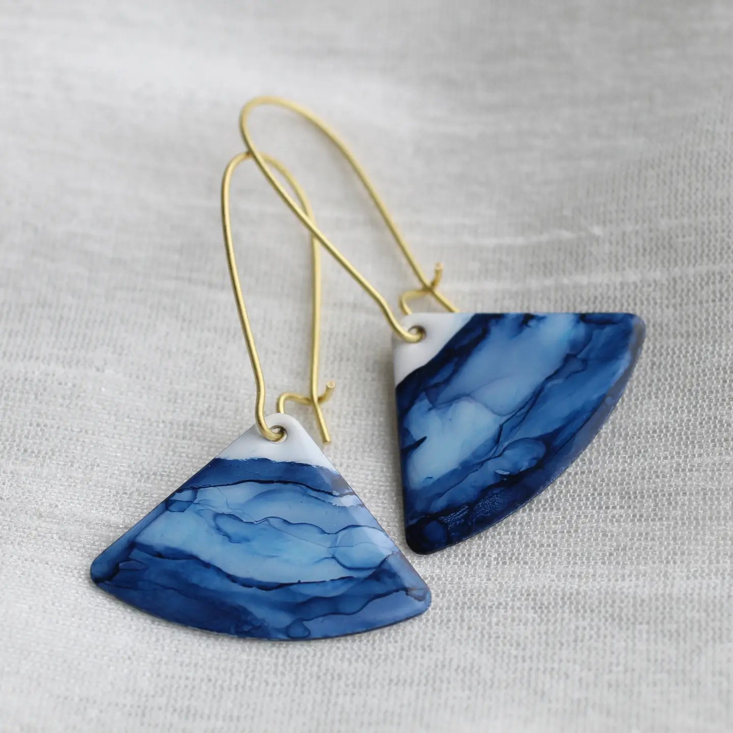 Indigo Blue Fan Enamel Earrings