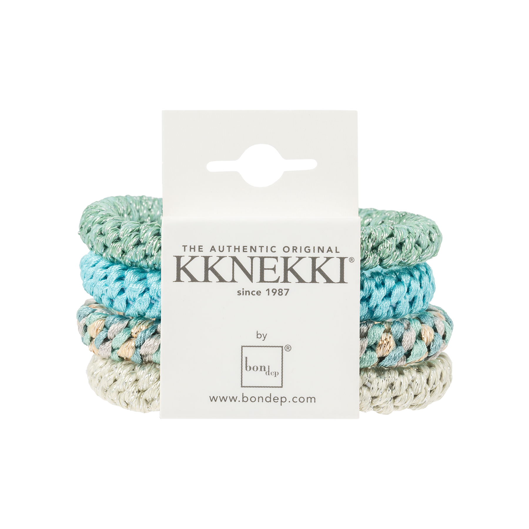 Set Of 4 Light Green, Turquoise & Silver Kknekki Hair Ties