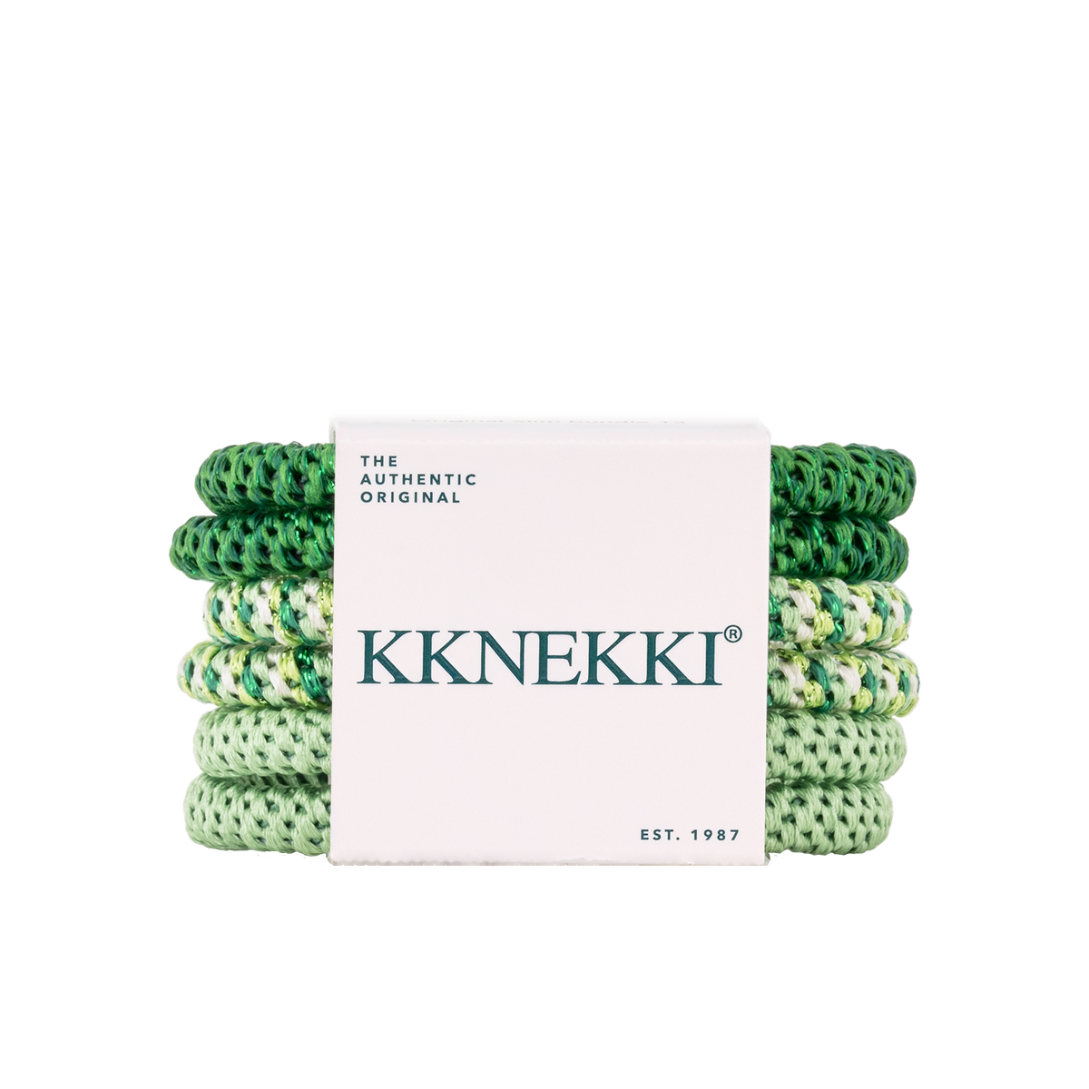 Set Of 6 Shades of Green Slim Kknekki Hair Ties