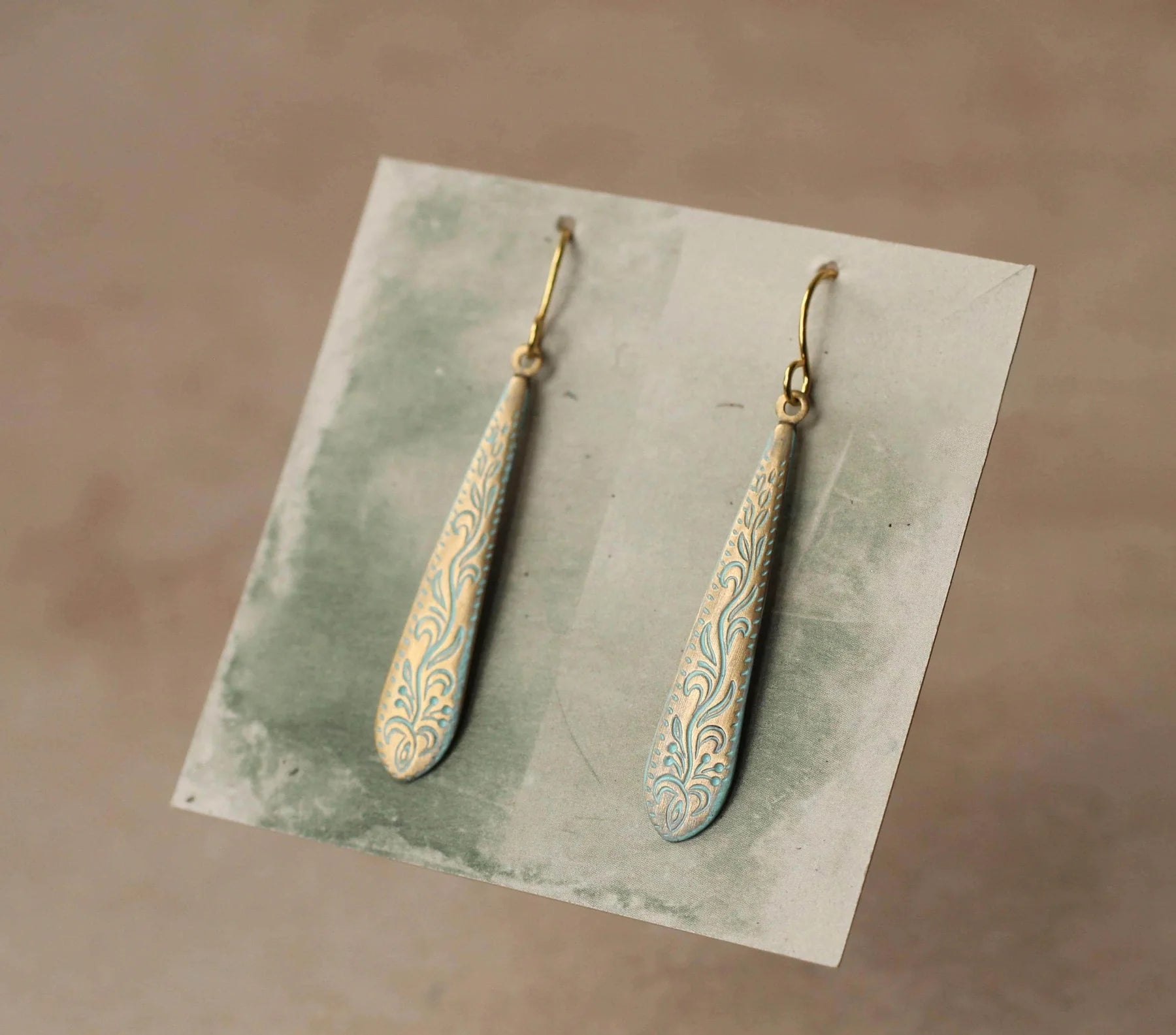 Leafy Patina Drop Earrings