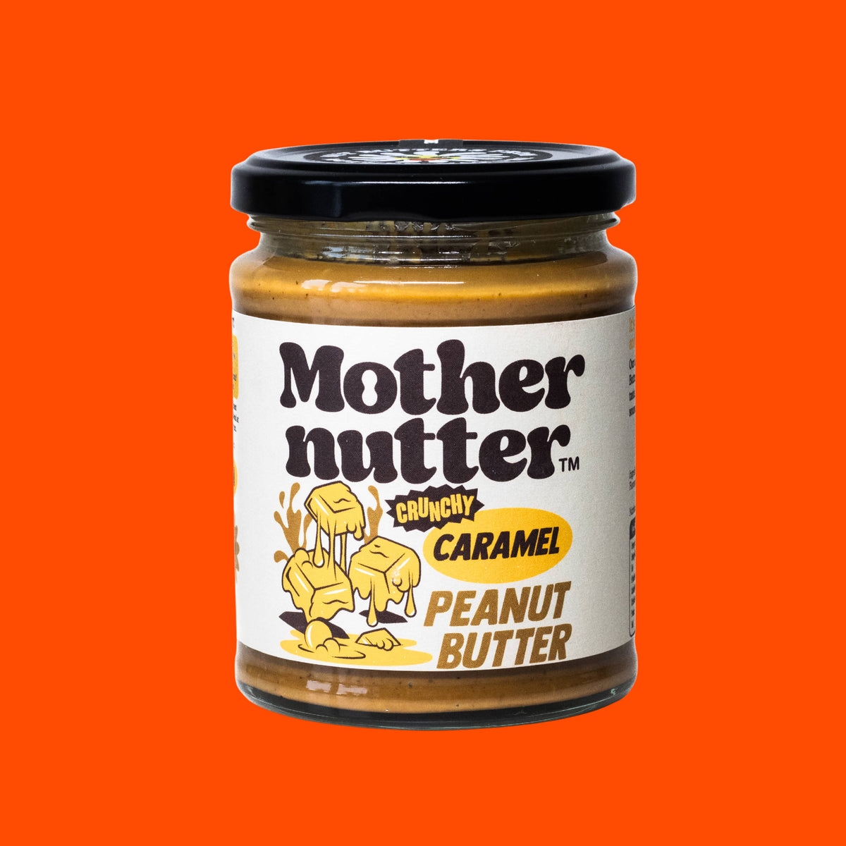 A jar of Mother Nutter Crunchy Caramel Peat Butter