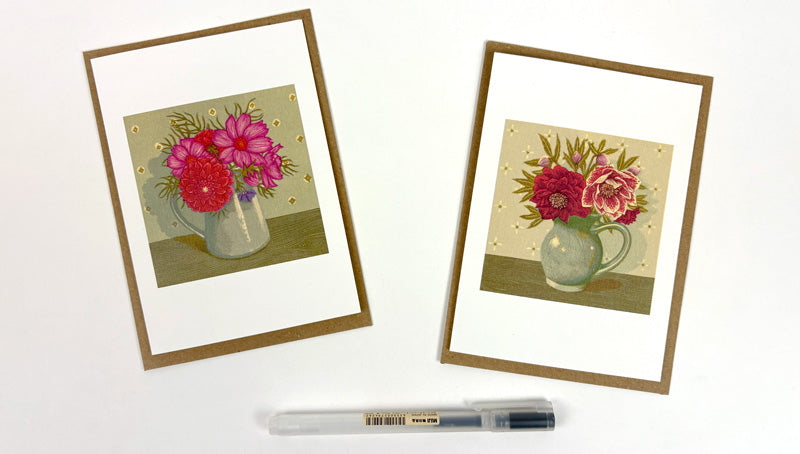 Pack Of 10 Dahlia and Cosmos & Grey Jug with Hellebores Notecards & Envelopes