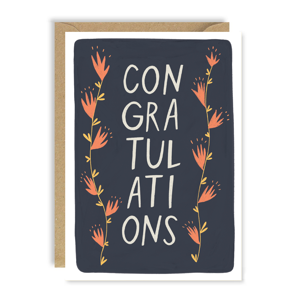 Orange Floral Congratulations Card