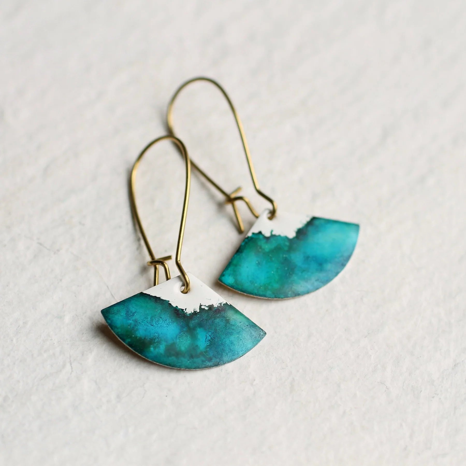 Teal Seascape Fan Enamel Earrings