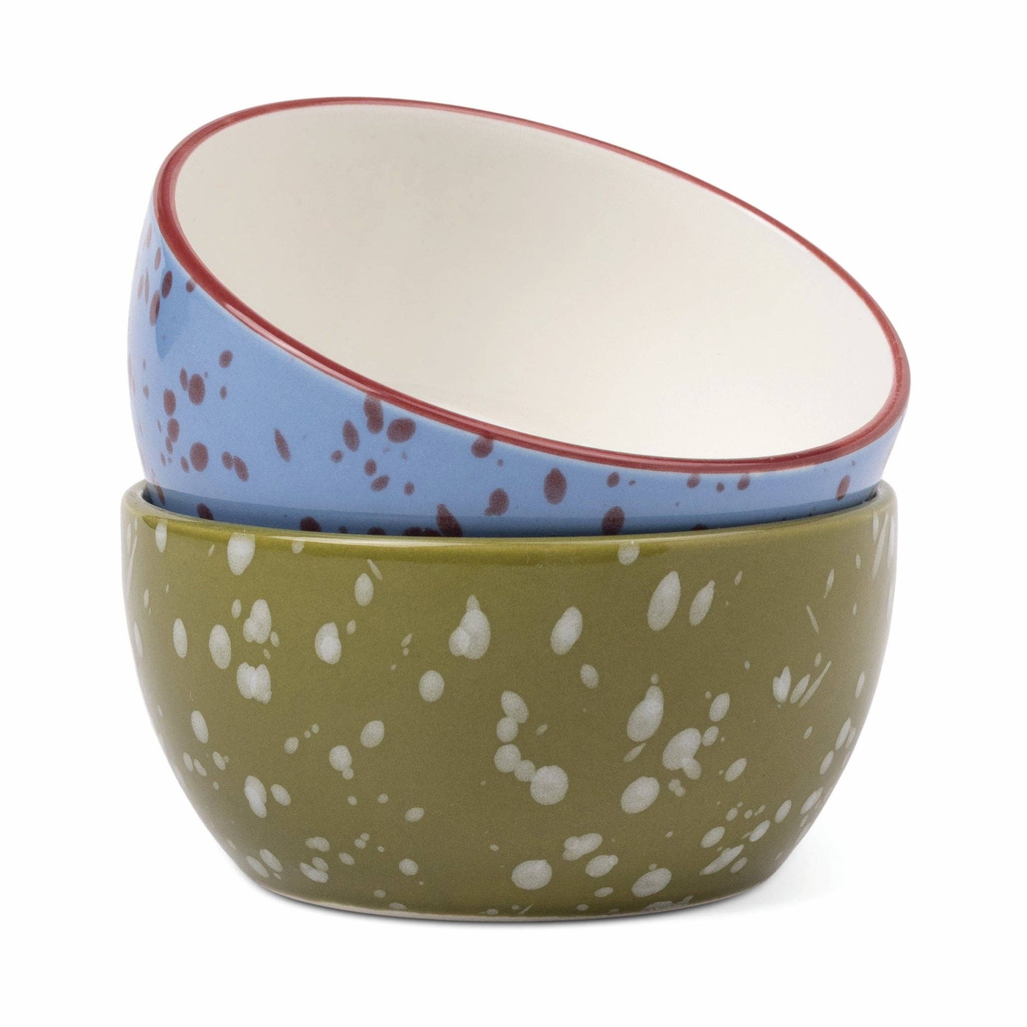 Set of 2 Dipping Bowls - Blue & Olive Splatter
