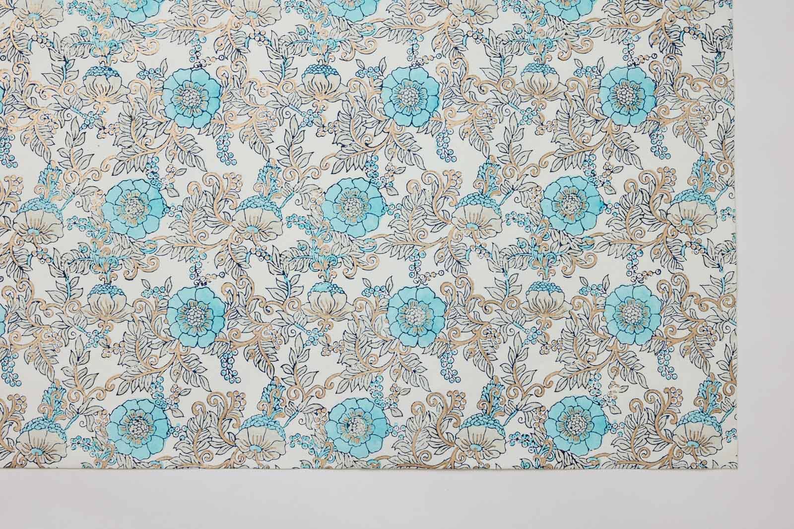 Wild Rose Blue Opal Block Printed Wrapping Paper