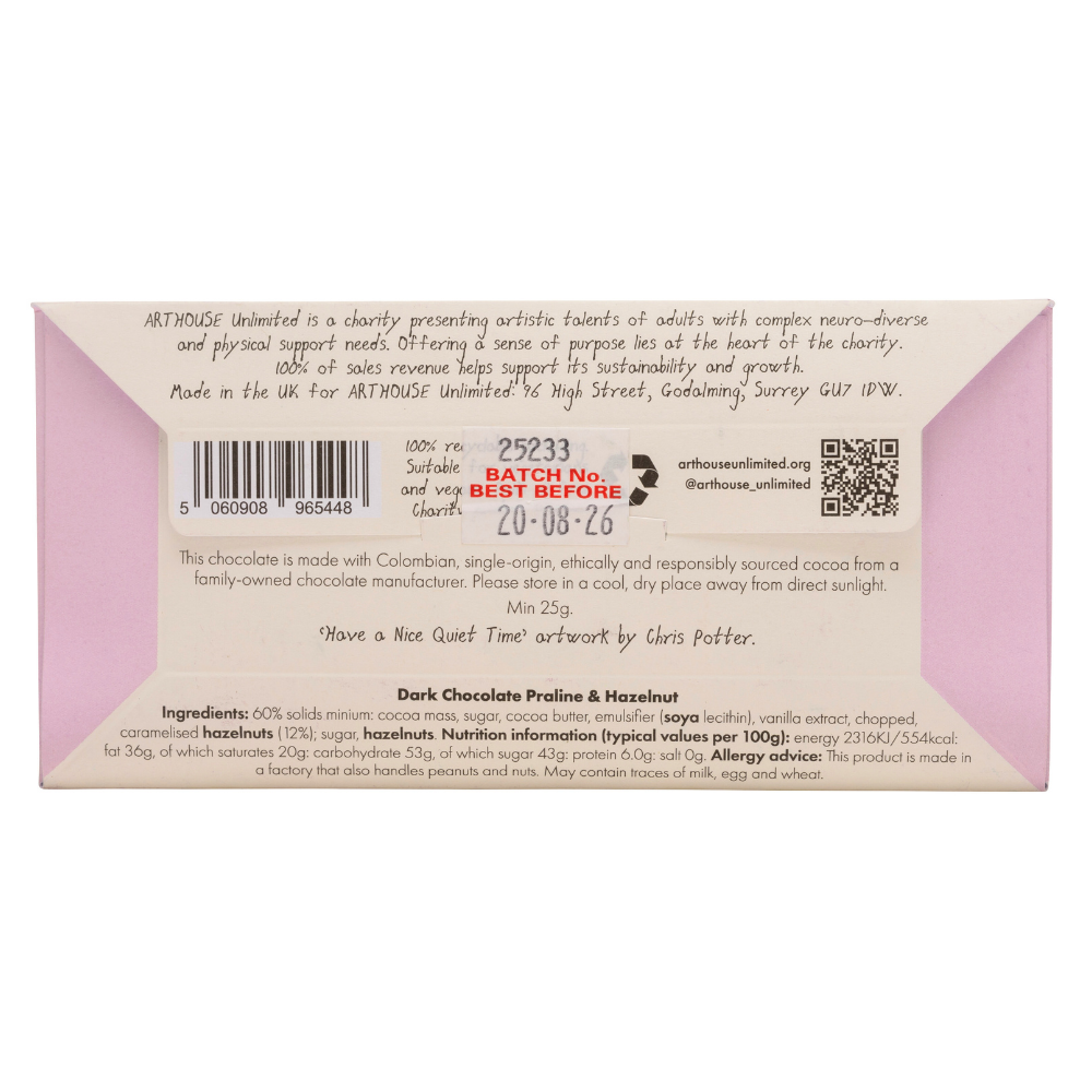 Joy Sized Bar - 'Have a Nice Quiet Time' Dark Chocolate Praline & Hazelnut