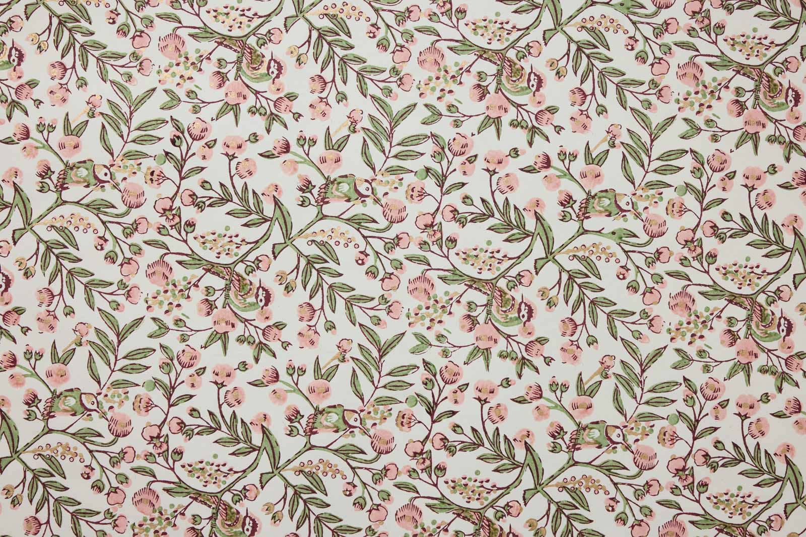 Song Birds Blush Block Printed Wrapping Paper