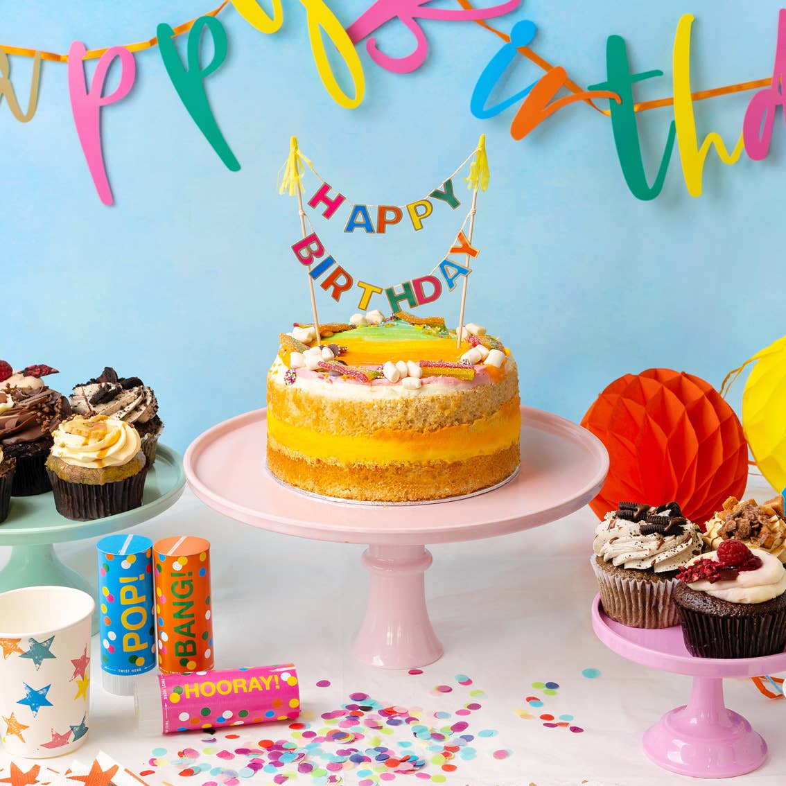 Happy Birthday Cake Topper Bunting Decoration