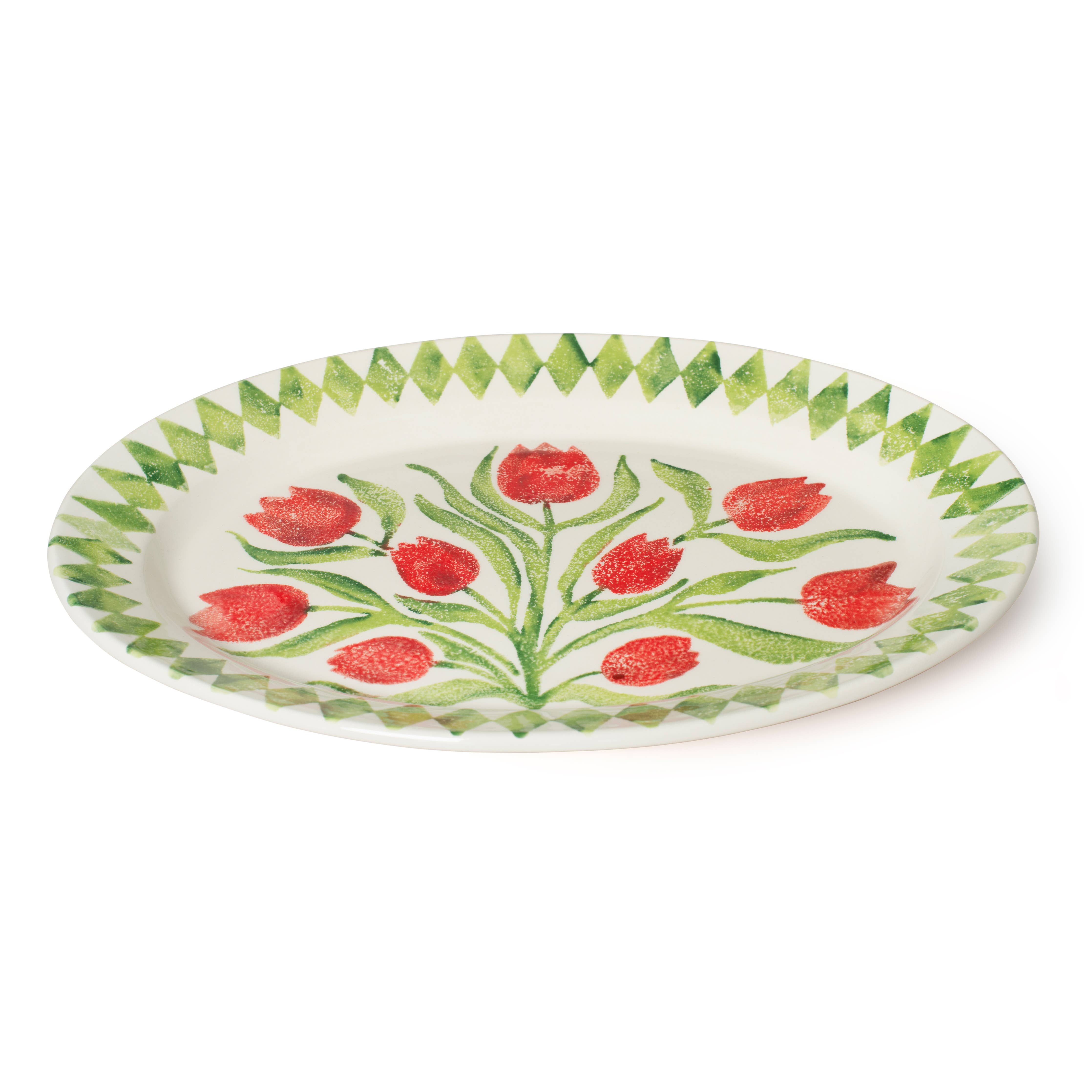 Oval Green Rimmed Tulip Platter