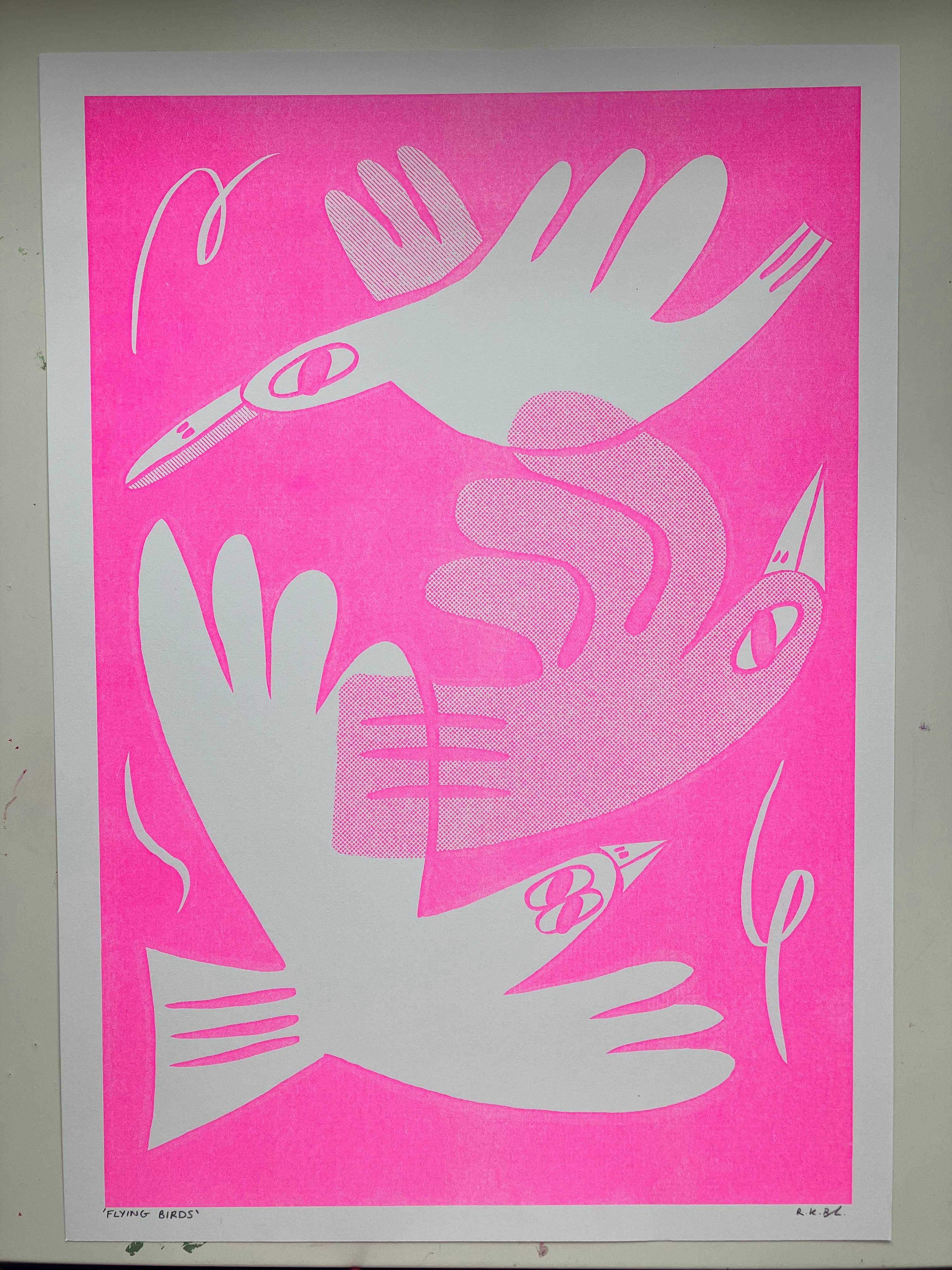 Flying Birds (Pink) A3 Riso Print