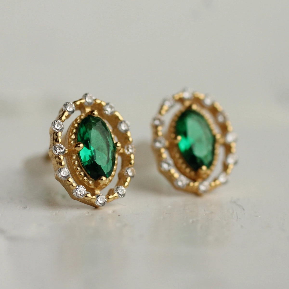Emerald Oval Antique Stud Earrings