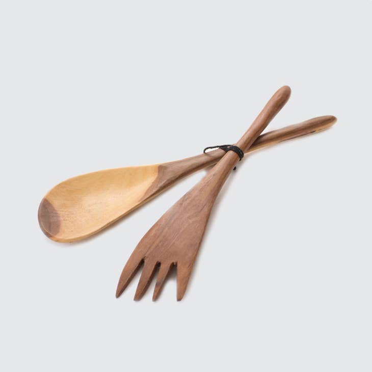 Olive Wood Slim Salad Servers