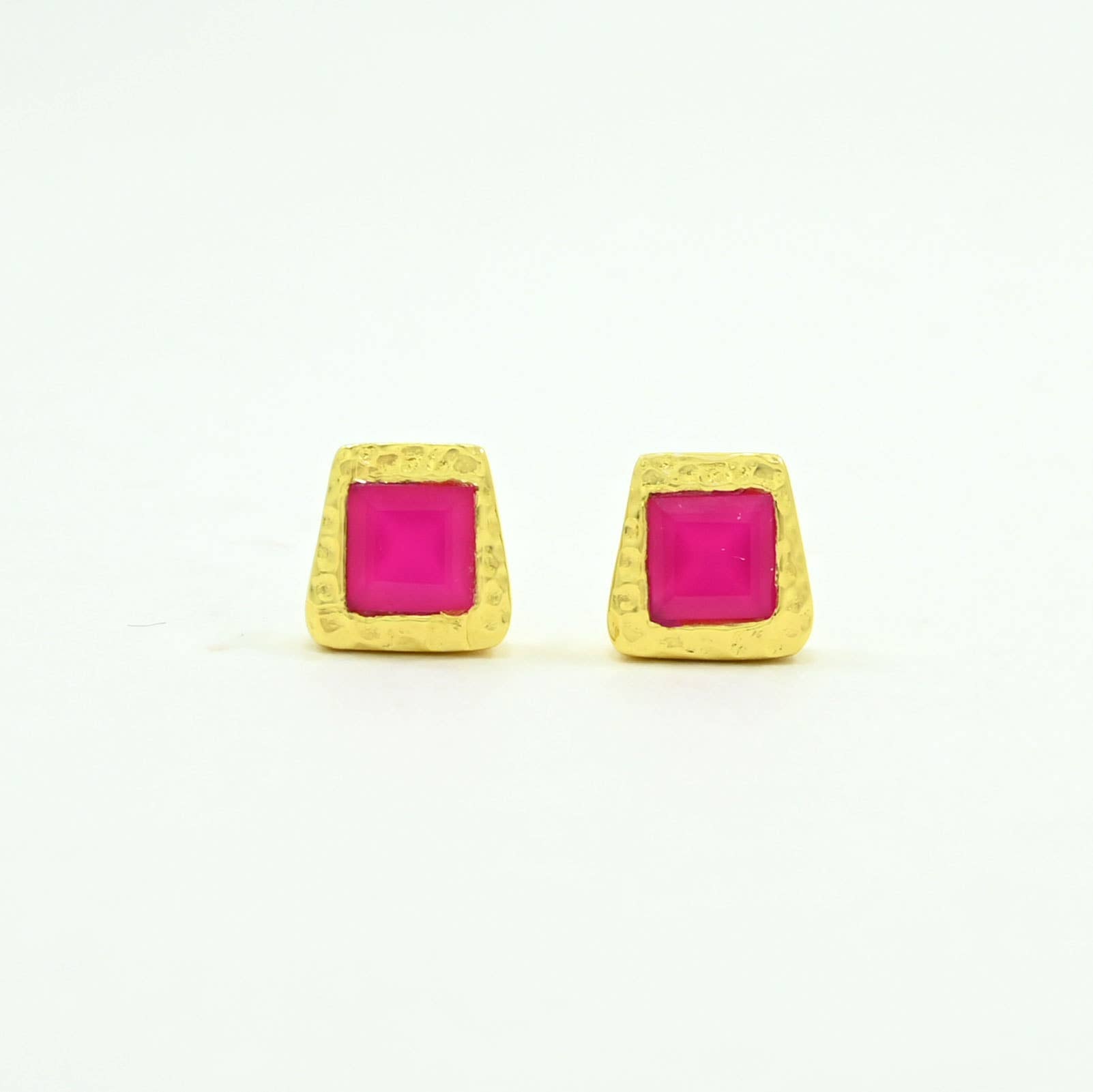 Aria Stud Earring Gold Plated - Pink Fuchsia Onyx