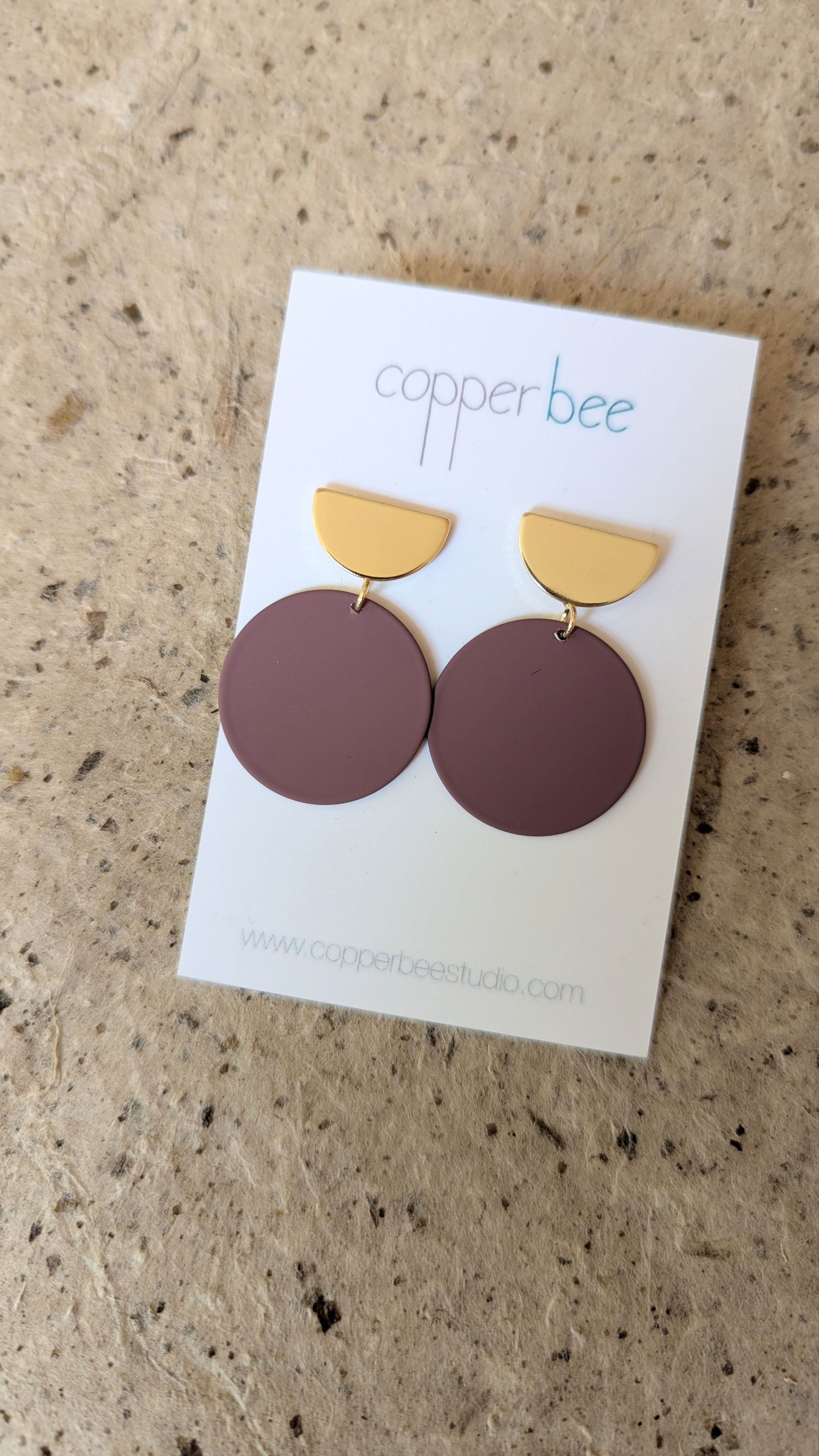 Colour Disc & Gold Semi Circle Stud Earrings - Dusky Pink