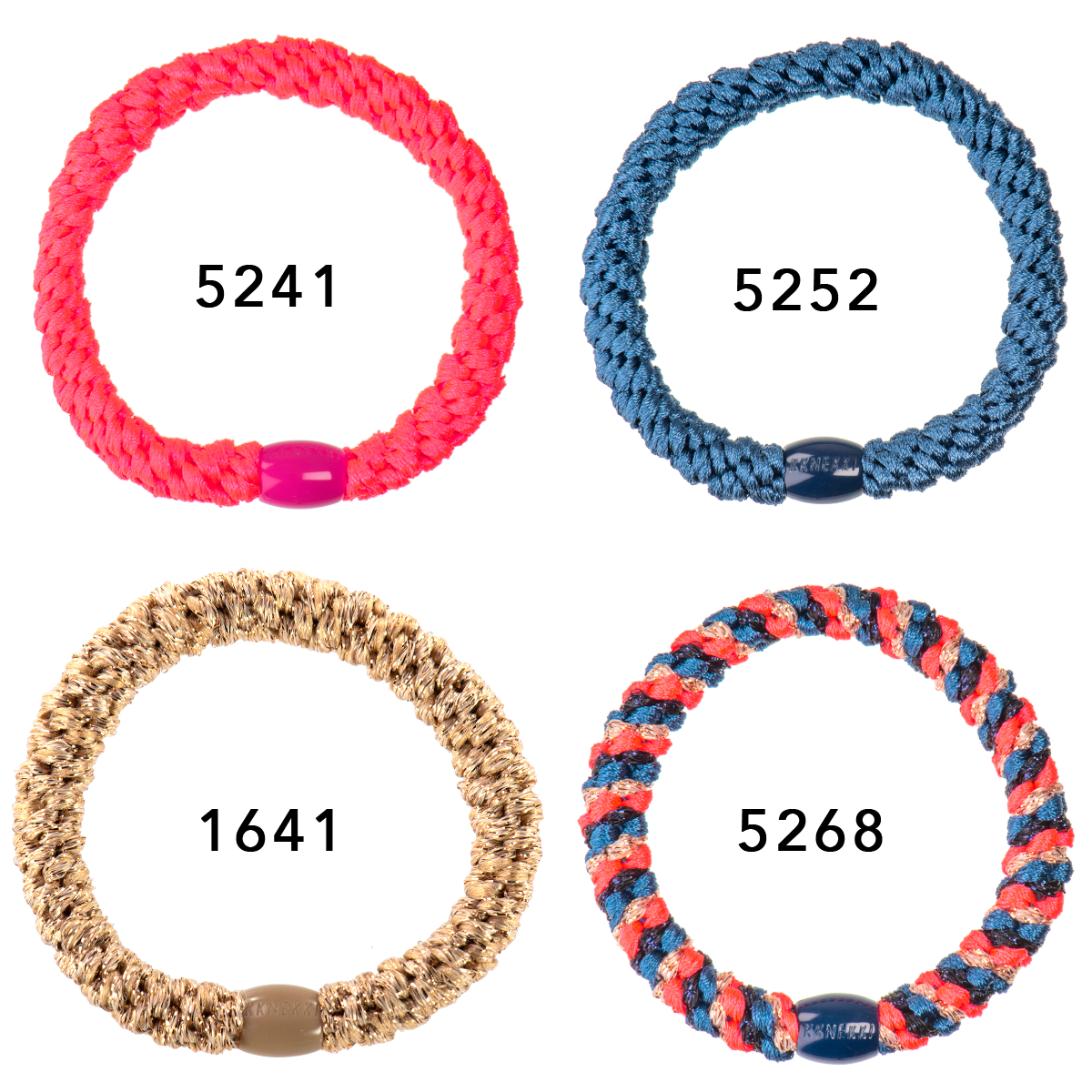 Set Of 4 Neon Pink, Blue & Gold Kknekki Hair Ties