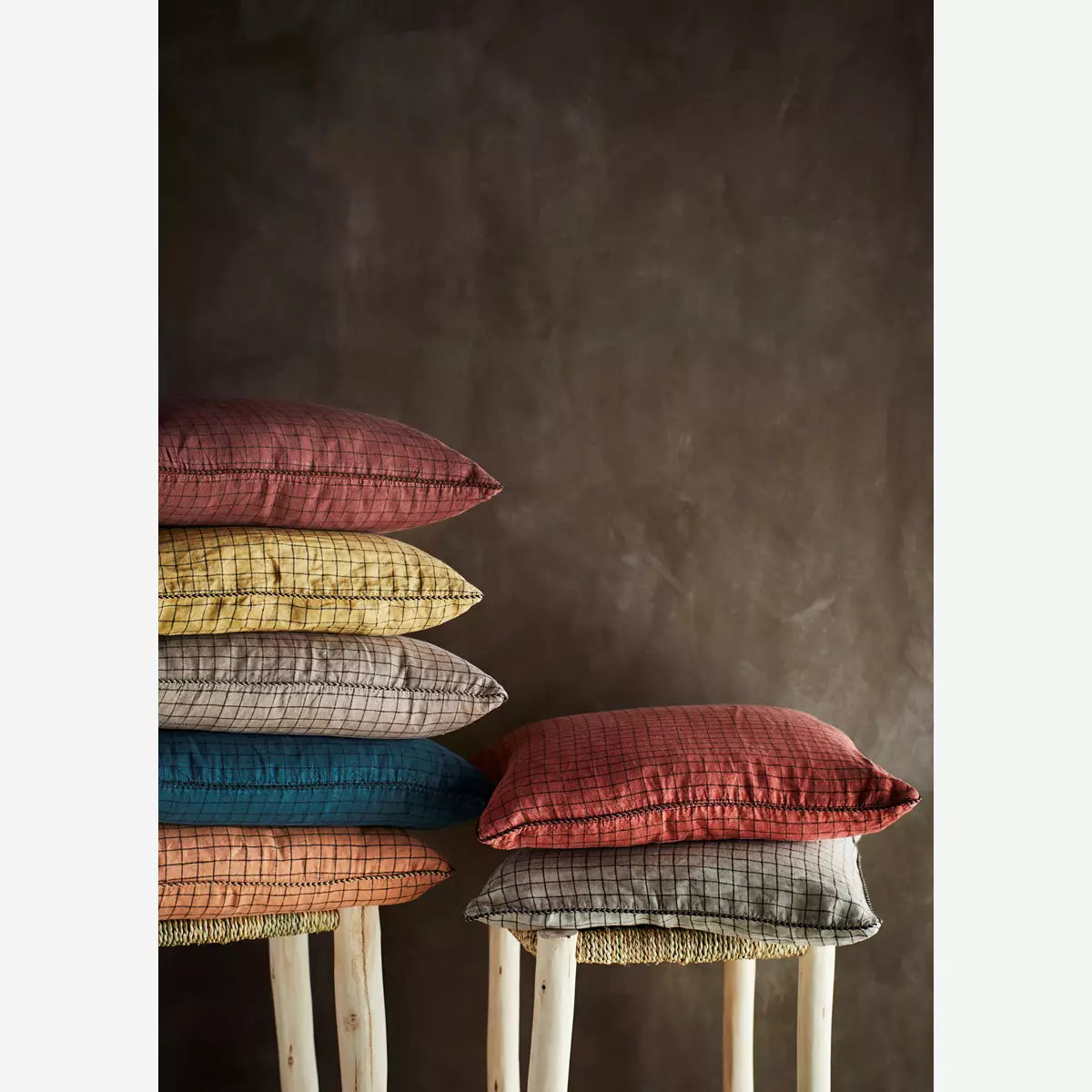 Checked Linen Cushion Cover - Taupe & Black