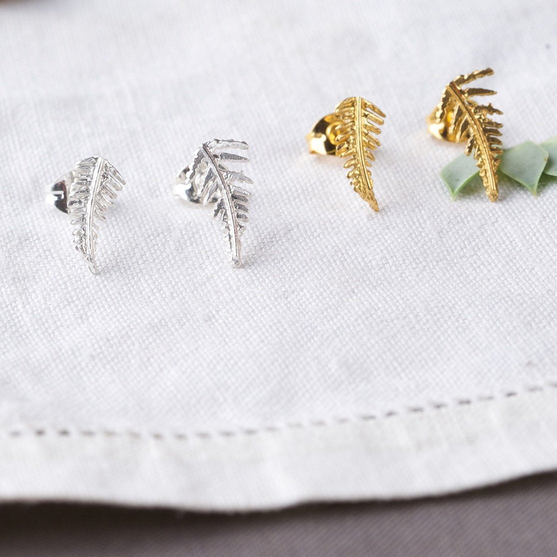 Tiny Gold Vermeil Fern Stud Earrings
