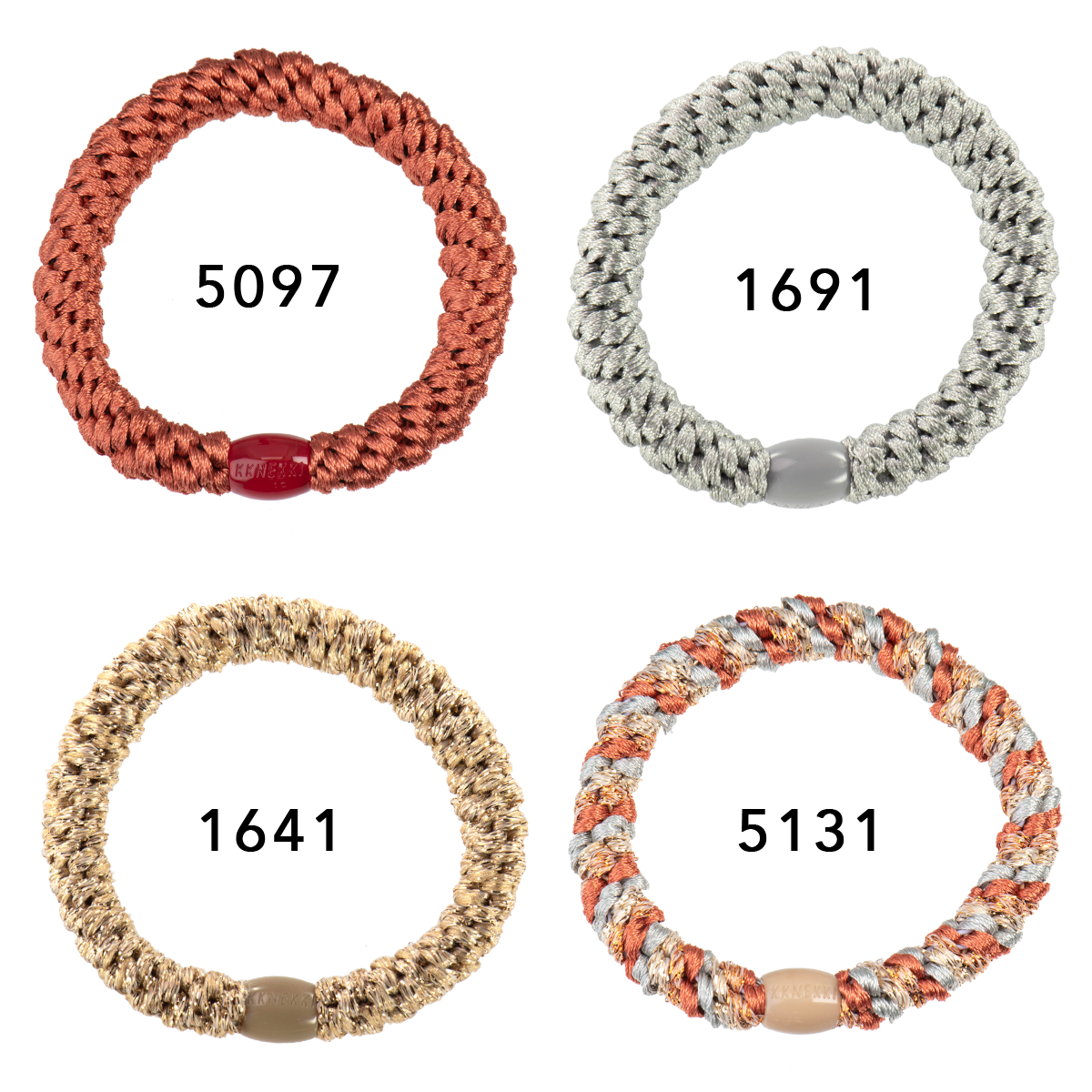 Set Of 4 Rust, Grey And Gold Kknekki Hair Ties
