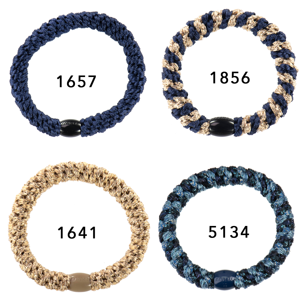 Set Of 4 Navy & Gold Kknekki Hair Ties